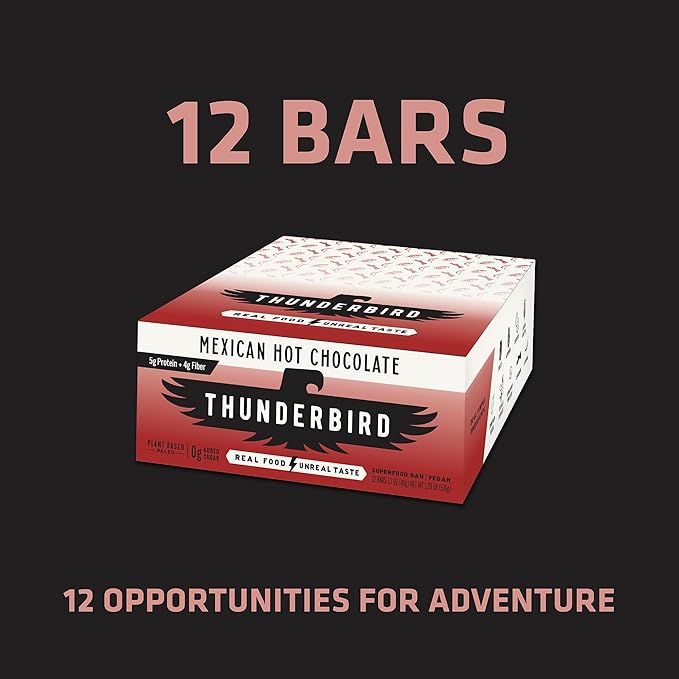 Thunderbird Bars Energy Snack, Gluten-Free With Protein, Healthy Real Food, Vegan Paleo Non-Gmo, No Added Sugar, Mexican Hot Chocolate Flavor (12 Count, 1.7 Oz. Bars) - Spicy