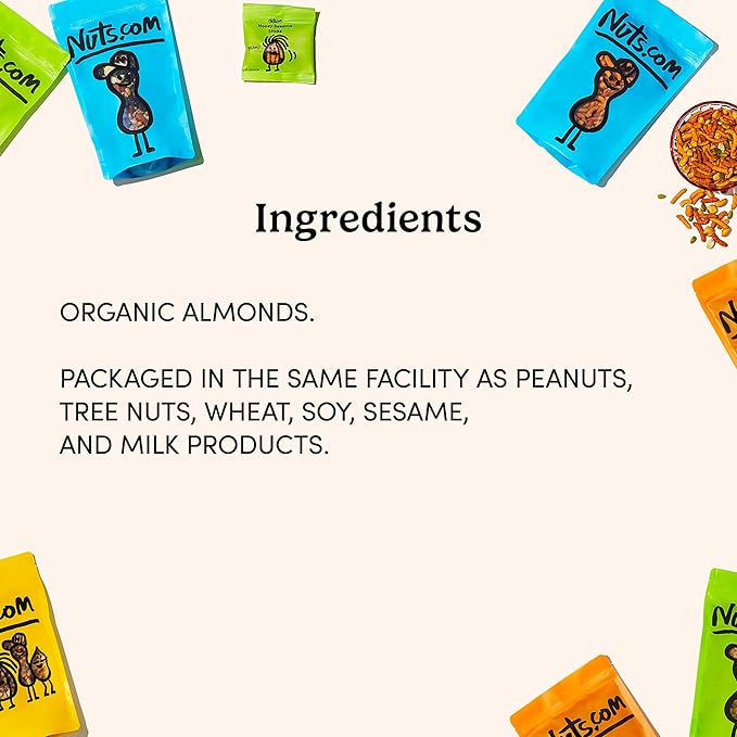 Nuts.com – Organic Almonds (Raw, No Shell) – 2 Lb Bag, Healthy Snack for Adults & Kids, Delicious Nutty Flavor – High Protein & Keto Friendly Food – Vegan, Gluten-Free & Kosher Pareve