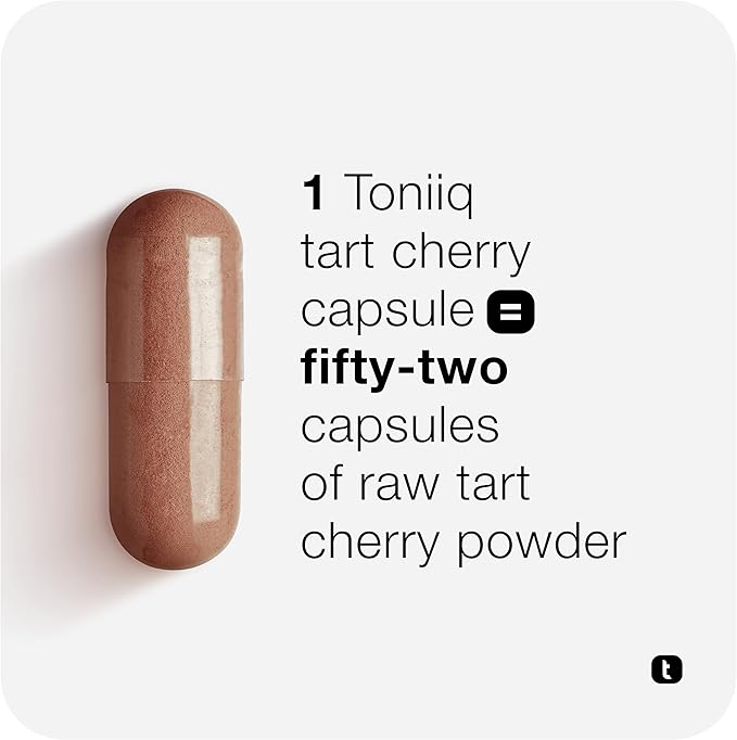 Toniiq Tart Cherry Capsules - Ultra High Potency 52:1 Extract - Highly Concentrated - Third-Party Lab Tested for Purity & Quality - 120 Capsules