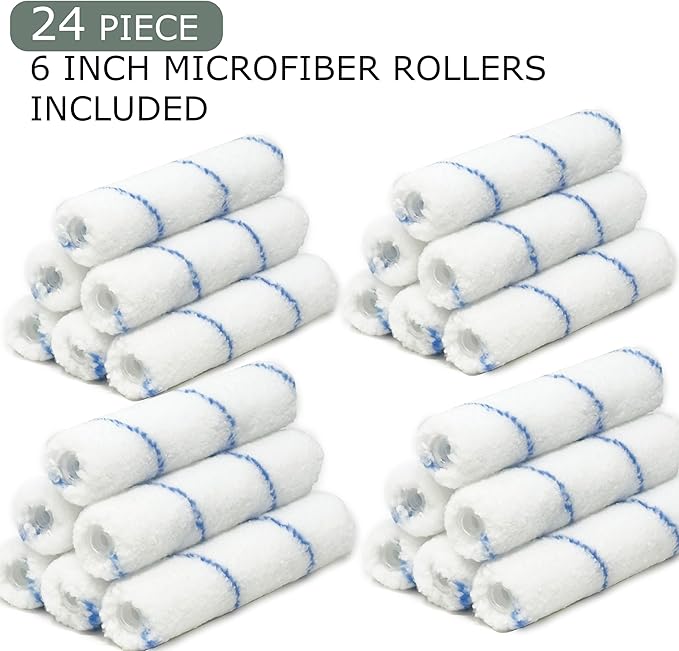 Allgala Mini Paint Roller 6" Mini 3/8" Nap Shedless Microfiber Roller Cover for Door Trim Furniture Cabinets - 24 Pack