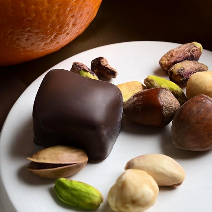 Biteyz Choco Turkish Delight, Vegan Candy Gift Box - Chocolate-Covered Assorted Treats with Orange, Pistachio, and Hazelnut, 25 Pieces of Gourmet Handmade Vegan Snacks
