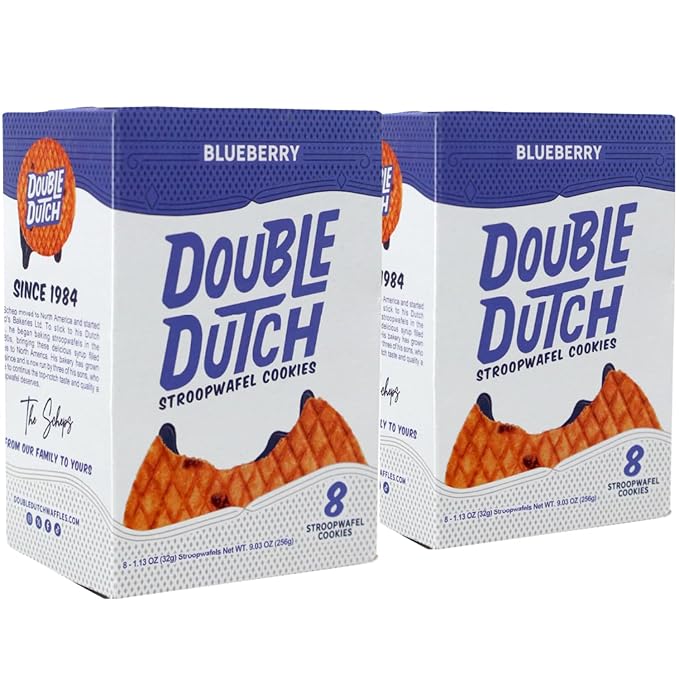 Double Dutch Stroopwafel Cookies – 2 Pack – 16 Waffles – Caramel, Blueberry, Vanilla, Chocolate Salted Caramel (16 Count, Blueberry)