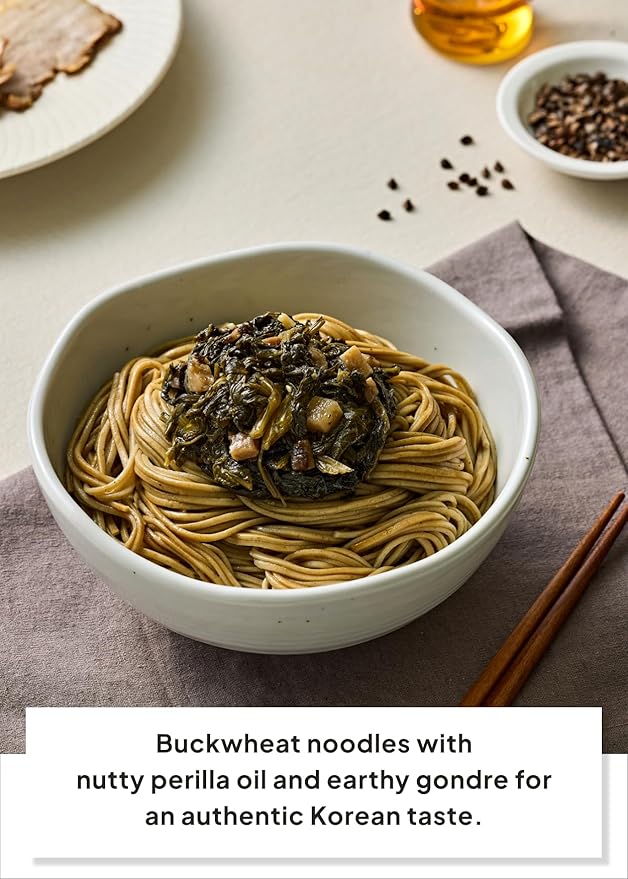 Korean Food Buckwheat Soba-Style Noodles with Perilla Oil & Gondre – Authentic Korean Herb Flavor, Nutty & Earthy Taste, 1 Serving (4.44oz, 126g)