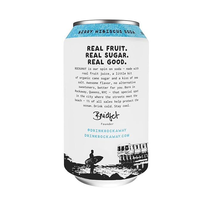 ROCKAWAY Berry Hibiscus Soda Drinks - Low calorie drinks made from Real Fruit Juice, All Natural - Soda Pop Drinks Gluten Free, Vegan, GMO Free - 12oz (12 Pack)