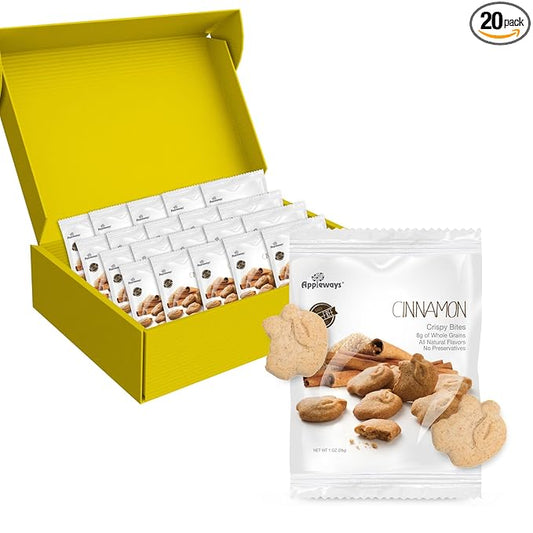 Cinnamon Cookies, 20 Count, 1 oz Each - Crispy Biscuits Cookies, Whole Grain Snacks with Natural Flavors, Shelf-Stable, Healthy Breakfast Snacks for Kids, Daycares & Schools, Made in USA by Appleways