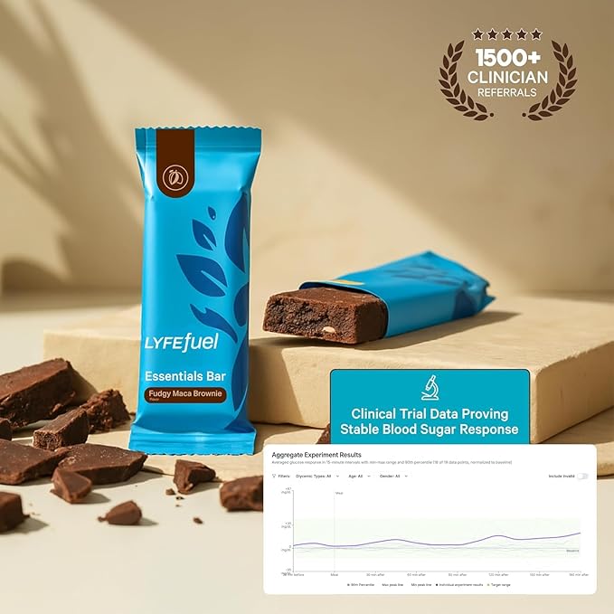 LyfeFuel Essential High Protein Bars | Meal Replacement, Vegan, 12g Plant-Based Low Carb Protein Bars for Intermittent Fasting - High Fiber, MCT Oil, 21 Organic Vitamins & No Sugar | 30 Servings | Fudgy Brownie