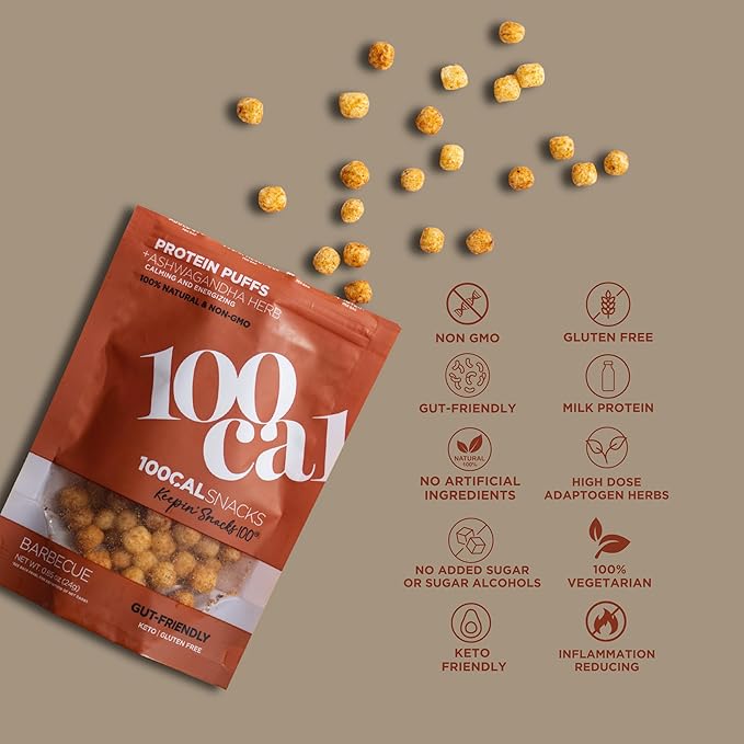Protein Puffs BBQ | 11g High Protein, 4g Fiber | Low Calorie, Gut Healthy Salty Snacks for Adults and Kids | Low Carb Keto, No Sugar Added, Gluten Free Vegetarian Healthy Chips | Crunchy Wholesome Yum Weight Loss Snack Pack with Ashwagandha, Organic In...