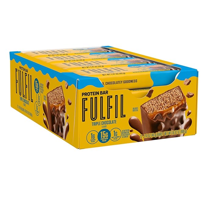 FULFIL Protein Snack Bars Flavored, Triple Chocolate, Gluten Free with 15g Protein, Pantry Staples, 12 Count