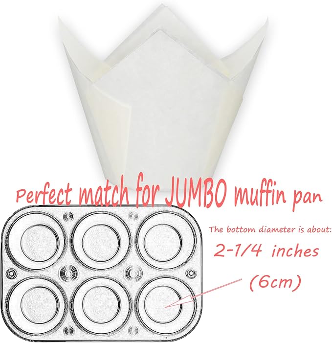 MyBakning Jumbo Extra Large size White Tulip Baking Cups 2-1/4"(Base diameter) x 3-3/4"(Wall height) Greaseproof paper baking cupcake Muffin liners, Case of 130 pcs