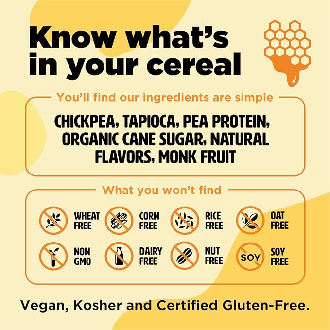 Protein and Gluten-Free Breakfast Cereal by Three Wishes (1-Pack) - High Protein and Low Sugar Snack - Vegan, Kosher, Grain-Free and Dairy-Free - Non-GMO (Honey)