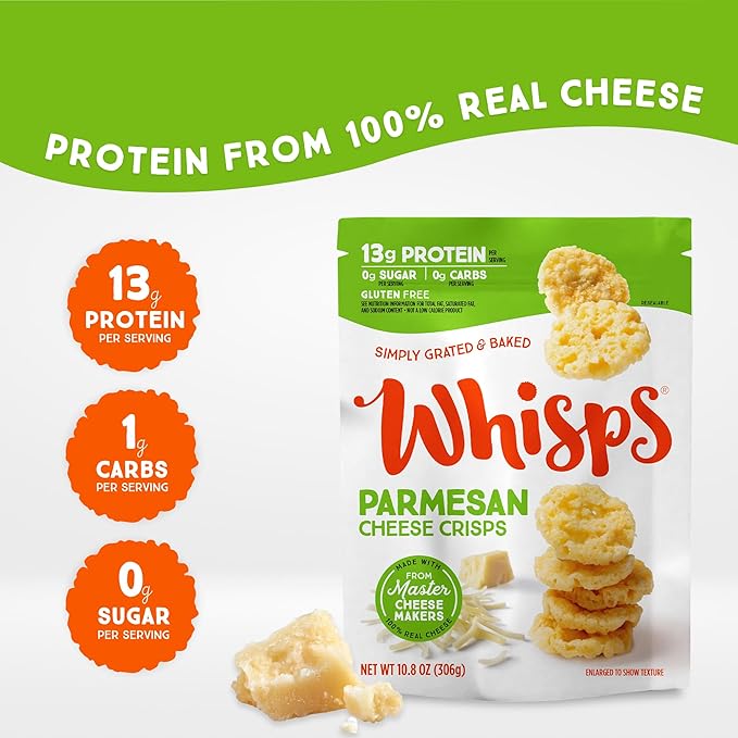 Whisps Cheese Crisps Parmesan Cheese | Protein Chips | Healthy Snacks | Protein Snacks, Gluten Free, High Protein, Low Carb Keto Food (6 Oz, 2 Pack)