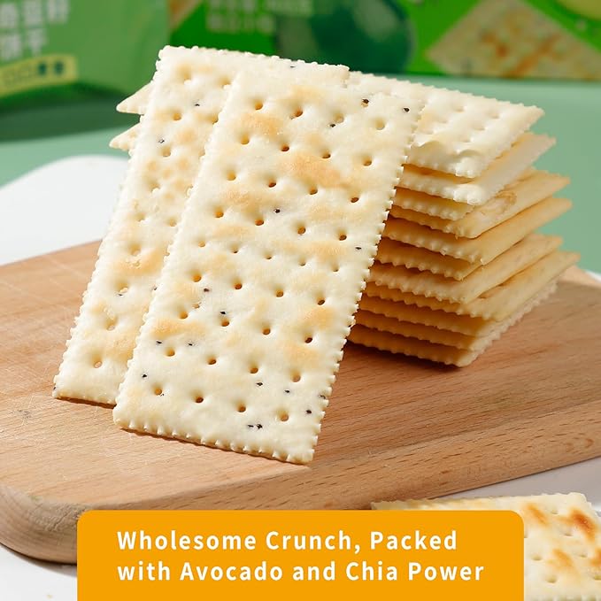 Vloong Avocado Chia Seeds Saltine Crackers, Vlife Baked Soda Crackers, No Added Sugar Healthy Snacks (1 PACK, 6.8 Ounce) Office Snacks, Low Sugar, Low Calories, Individually Wrapped