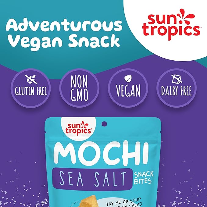 Sun Tropics Mochi Crunch, Sea Salt Flavor- 3.5 oz (6 Pack) | Crispy Crunchy Mochi Bites, Rice Nuggets | Mochi Puff Rice Crackers- Gluten Free & Dairy Free- No MSG Added | Asian Rice Snacks