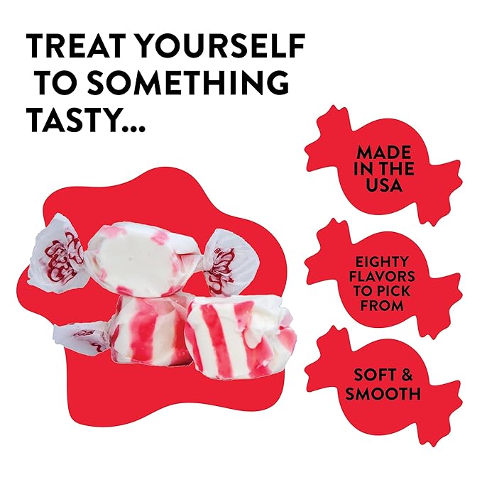 Peppermint Saltwater Taffy – 3 lb Bulk Bag, Soft & Chewy Gourmet Candy, Individually Wrapped Peppermint Taffy Sweets for Parties, Gifts & Candy Buffets