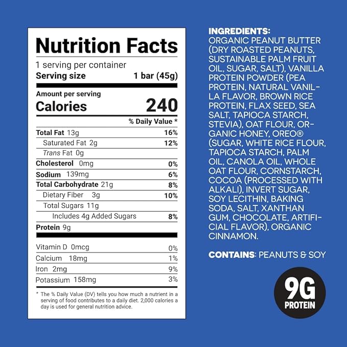FROPRO Snack Bar - Peanut Butter Snack Bars - Gluten Free, Dairy Free, Non GMO, Plant Based Protein Snacks Bar - Crave-worthy & Great On-the-Go | Cookies and Cream, 12 Pack