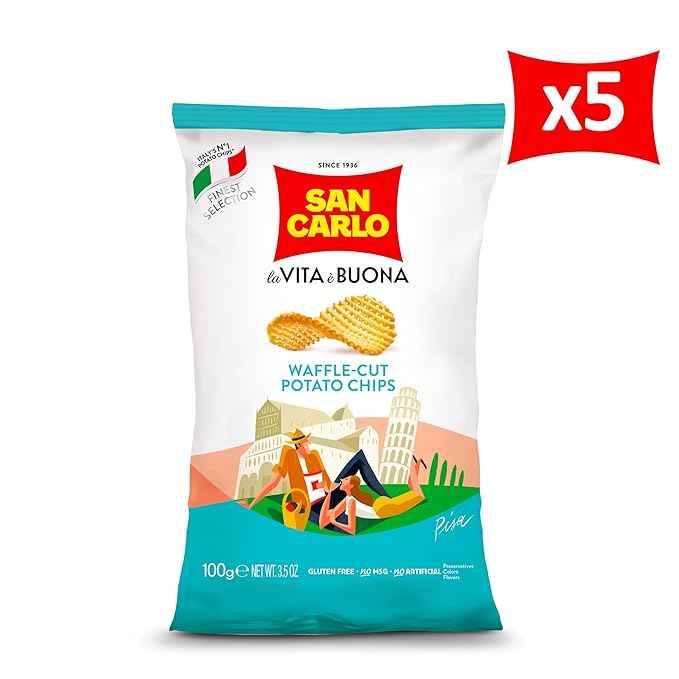 San Carlo Multi Pack 5X Waffle n°1 Italian Potato Chips - 100gr - for Snacking Bliss