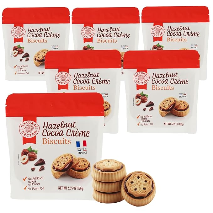 Natural Nectar Hazelnut Cocoa Crème Biscuits – 6 Pack (6 × 6.35 oz) – Sandwich Biscuits Filled with Smooth Hazelnut Cocoa Cream; Snack Cookies for Coffee & Dessert