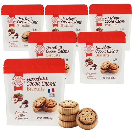 Natural Nectar Hazelnut Cocoa Crème Biscuits – 6 Pack (6 × 6.35 oz) – Sandwich Biscuits Filled with Smooth Hazelnut Cocoa Cream; Snack Cookies for Coffee & Dessert