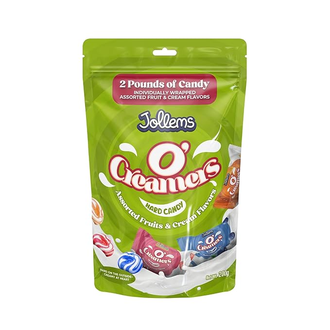 Jollems O’ Creamers Assorted Fruit & Cream Flavored Hard Candy | Individually Wrapped | 2 Pound Bulk Bag