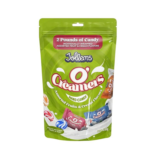 Jollems O’ Creamers Assorted Fruit & Cream Flavored Hard Candy | Individually Wrapped | 2 Pound Bulk Bag