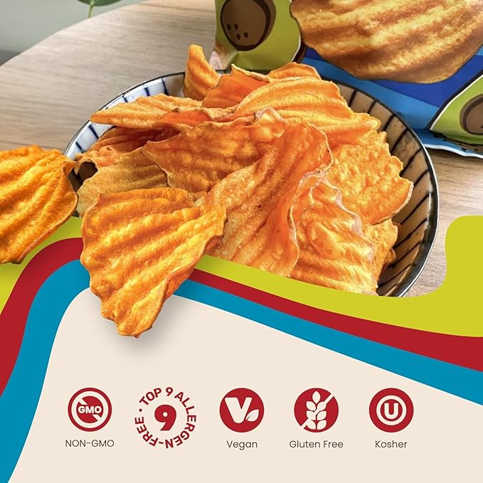 Jackson’s Wavy Sweet Potato Kettle Chips - with Sea Salt made with Premium Avocado Oil (7oz, Pack of 6) - Allergen-friendly, Gluten Free, Peanut Free, Vegan, Paleo Friendly - Shark Tank Product