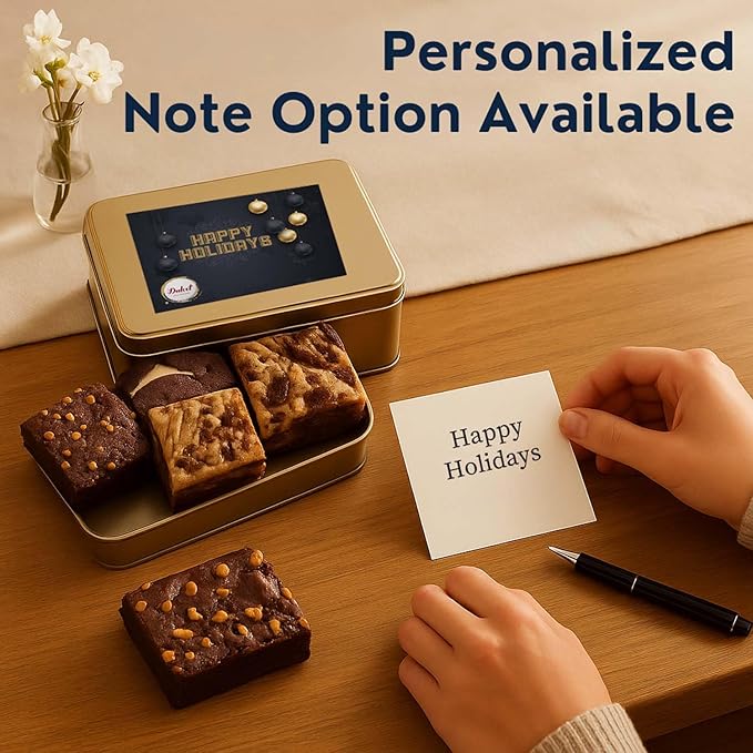 Holiday Gift Baskets - 18 Individually Wrapped Brownies Freshly Baked in a Variety of Flavors - Dulcet's Signature Flavored Fudge Brownies Christmas Gift Baskets for Families - Gift Box Comes with Season Greetings Card