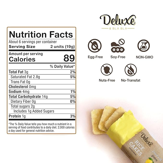 Deluxe & Bla Bla Thin and Crispy Lemon Coated Rice Cakes, Kosher Certified Dairy, Gluten Free, Nuts Free Snack Pack Of 3 (Pack of 3, Lemon Coated)