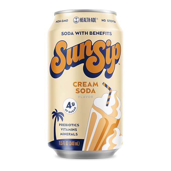 SunSip Prebiotic Soda by Health-Ade, Gut-Healthy Beverage, Soda Swap, Vitamins & Minerals, Naturally Sweetened with 4g of Sugar, Cream Soda, 11.5 oz (12 Pack)