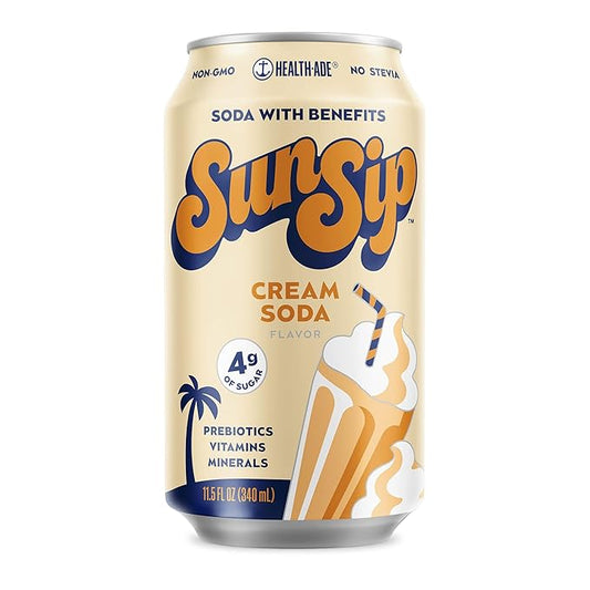 SunSip Prebiotic Soda by Health-Ade, Gut-Healthy Beverage, Soda Swap, Vitamins & Minerals, Naturally Sweetened with 4g of Sugar, Cream Soda, 11.5 oz (12 Pack)