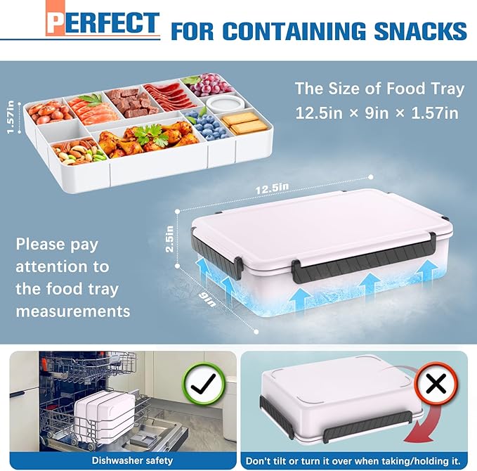 Chilled Portable Snackle Box Container Insulated Bag Keep Food Warm 12 Compartment Divided Serving Tray Reusable Ice Pack Road Trip Essentials for Charcuterie Snack Picnic Beach Birthday Gift