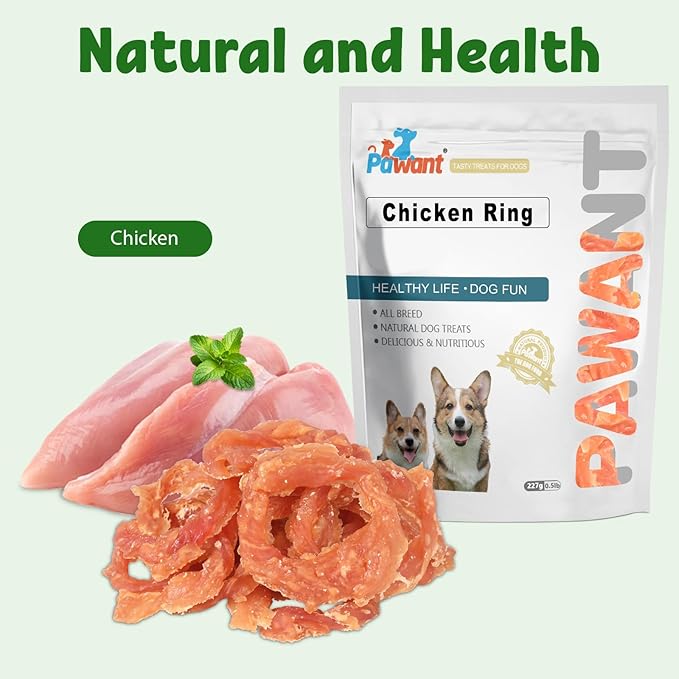 Pawant Chicken Rings Dog Treat Snacks Puppy Treats Natural Chicken Rawhide-Free Soft Healthy for Small Medium and Large Breed 454g