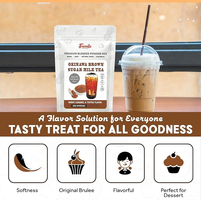 Fanale Premium Okinawa Brown Sugar Milk Tea Flavoring Powder | Perfect for Baking, Smoothies, Desserts and Drinks | Instant Flavoring Powder for Boba Milk Tea - 2.2 lb 1kg | PWD285