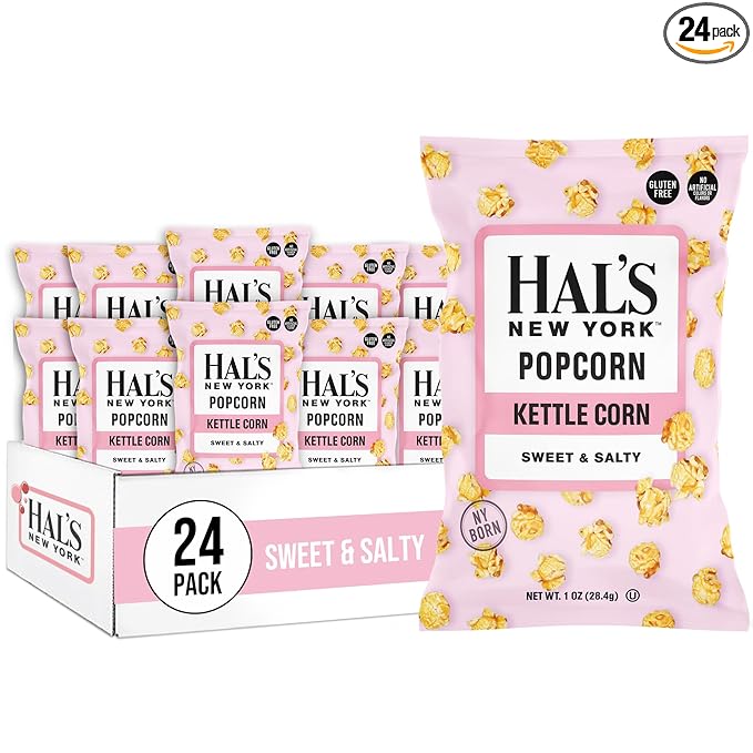 Hal's New York Kettle Cooked Potato Chips, Gluten Free (Sweet & Salty Popcorn, 1 oz Bag (Pack of 24))