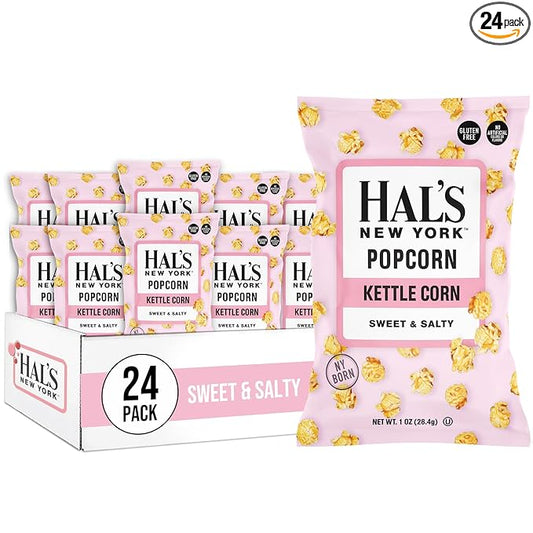 Hal's New York Kettle Cooked Potato Chips, Gluten Free (Sweet & Salty Popcorn, 1 oz Bag (Pack of 24))
