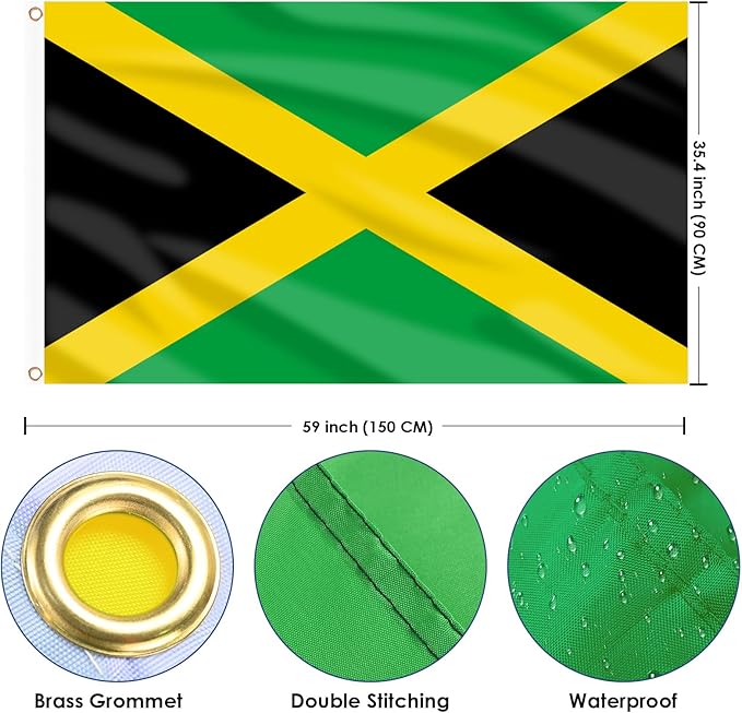AhfuLife 2 Pcs Jamaica Flag Jamaican Flag 3x5 Ft, Large Jamaica National Flags for Outside - Double Side with Brass Eyelets for Jamaican Party Decorations, Bar Garden Street Decoration Indoor Outdoor