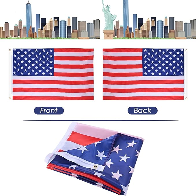 AhfuLife 2 Pcs American Flag for Outside 3x5 Ft, Large America Flag Double Side with Brass Eyelets for American Party Decorations, Bar Garden Street Decoration Indoor Outdoor