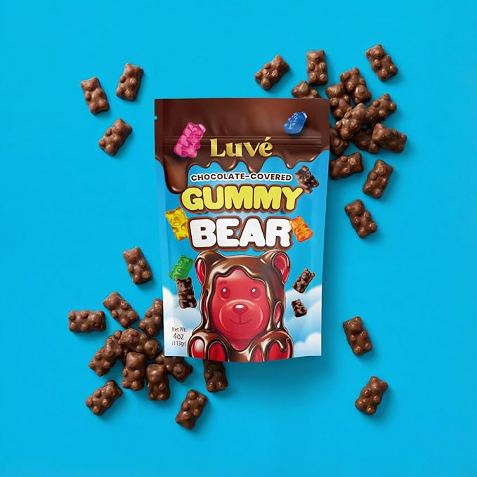 Luve Chocolate Covered Gummy Bears, 3 Packs of Milk Chocolate Gummy Bears 4oz Bags Each, Sweet Bear Chocolates with Perfect Texture in Every Bite, For Kids and Adults