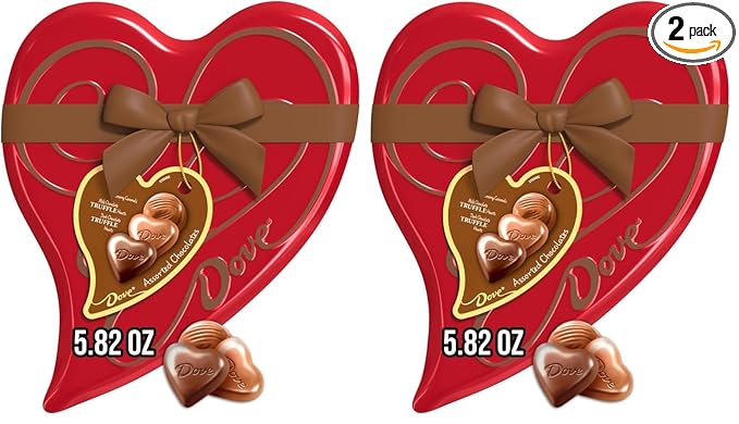 Dove Assorted Chocolate Hearts & Truffles, 5.82 oz Heart Tin (Pack of 2)