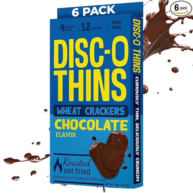 Disc-O Thins Whole Wheat Crackers - Crunchy Roasted Snack, High-Fiber & Low-Fat On-the-go Snack Chips, 72 pcs (Chocolate) - Healthy Family Travel Snack, Non-GMO - Great with Coffee, Tea or Fruit Dips