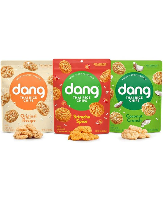 DANG Sticky Rice Chips | 3 Flavor Variety | 24 Pack | Vegan, Gluten Free, Non Gmo Rice Crisps, Healthy Snacks Made With Whole Foods | 3.5 Oz Bags