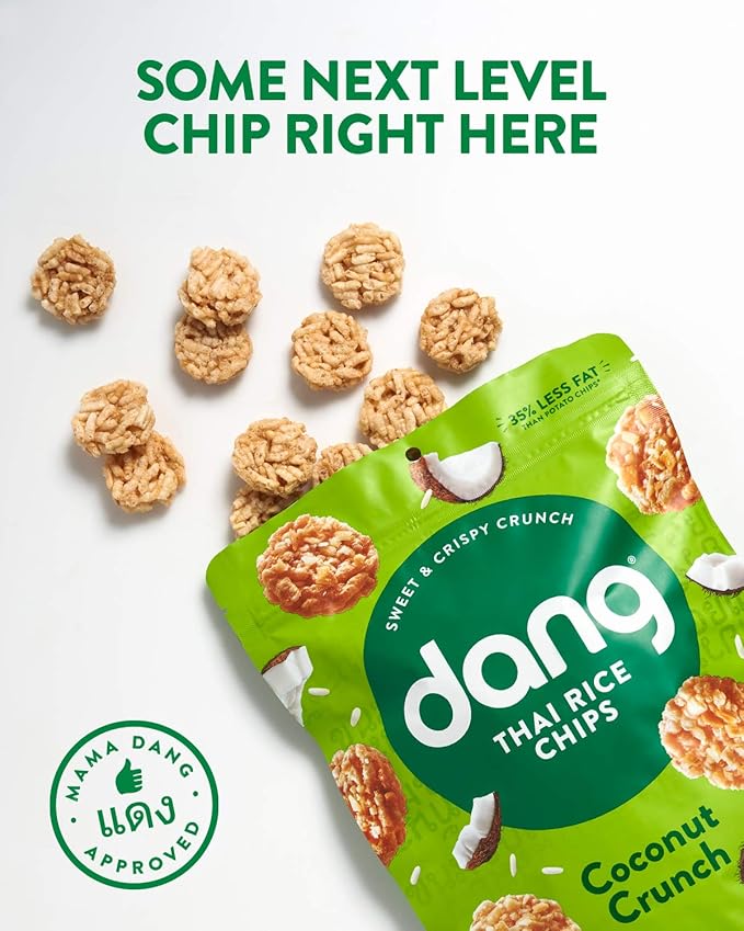 DANG Sticky Rice Chips | Coconut Crunch | 4 Pack | Vegan, Gluten Free, Non Gmo Rice Crisps, Healthy Snacks Made With Whole Foods | 3.5 Oz Bags