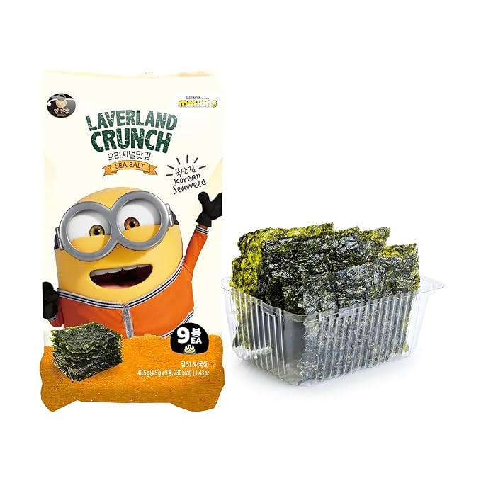 Laverland Crunch Seaweed Snacks, Sea Salt, Minions, 18 Individual Snack Packs – Double Roasted Korean Seaweed, Healthy Snacks for Adults & Kids, 0.16 Oz Ea