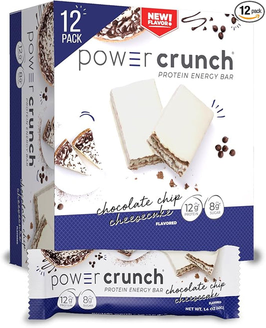 Power Crunch Protein Wafer Bars, High Protein Snacks with Delicious Taste, Chocolate Chip Cheesecake, 1.4 Ounce (12 Count)