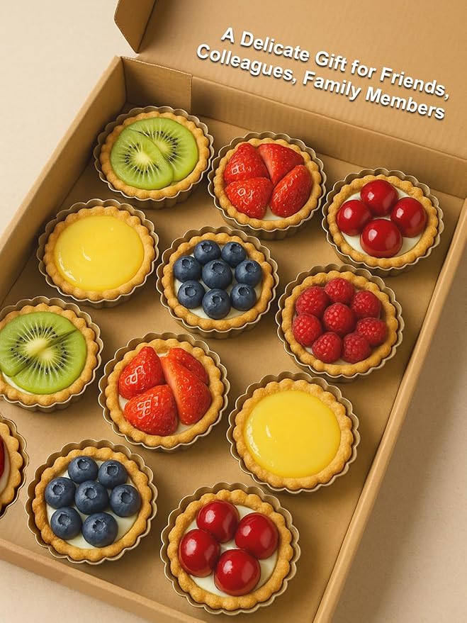Yamteck 4 Inch Mini Quiche Pans Gold 6 Pack. Egg Tart Molds w/Removable Bottom, Non-Stick Coating, Rugged Carbon Steel for Small Tart Quiche Pie Making. Gift for Women Christmas Thanksgiving Festival