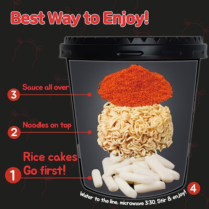 KINIKORA Premium Instant Rabokki Cup - Swicy Flavor, 2 Cups, Korean Ramen & Tteokbokki, Quick and Easy Street Food