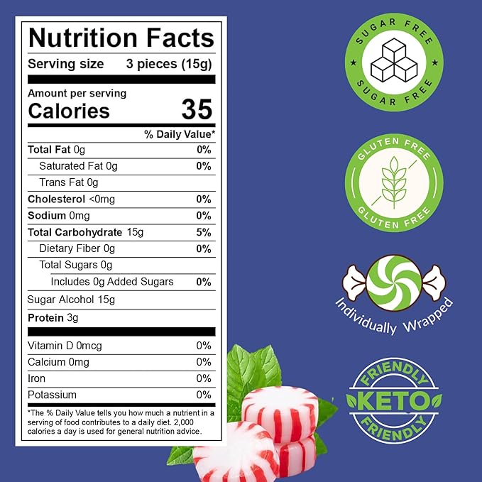 Sugar-Free Starlight Peppermint Hard Candy – 5 Pounds Individually Wrapped Bulk Sugar Free Mints – Low-Calorie & Keto Friendly – Great for Parties and Sharing