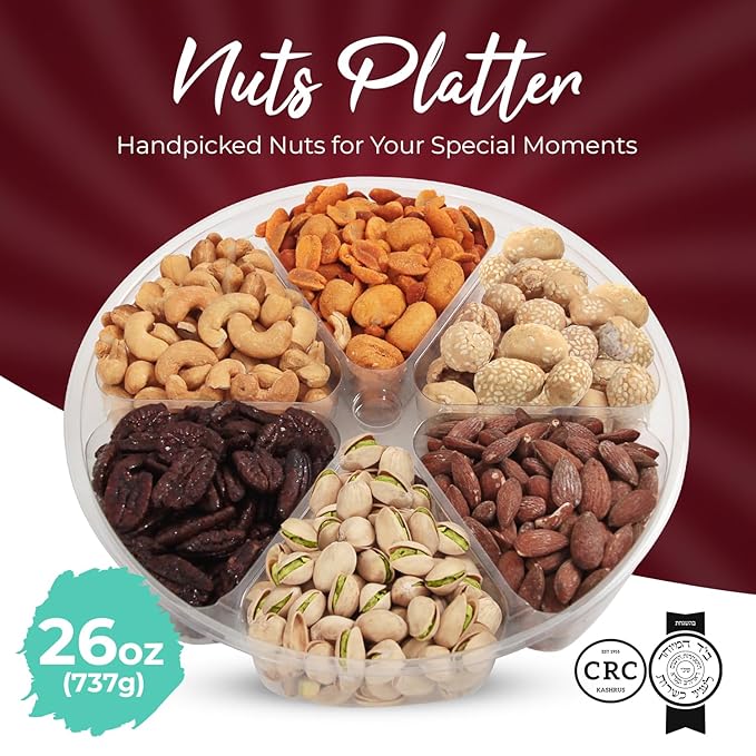 SizGit Nut Gift Baskets, 26oz Mixed Nut Gift Box of 6 Sectional Platter, Ideal Nut Assortment for Holidays, Birthdays, Celebrations, Anniversaries, Corporate Occasions and Everyday Snacking
