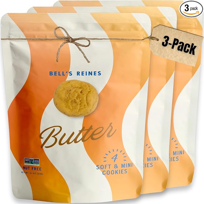 Bell's Reines Butter Cookies, Soft Gourmet Small Batch, Healthy Snacks, Bakery Fresh 4 Cookie Snack Packs, 3-Pack