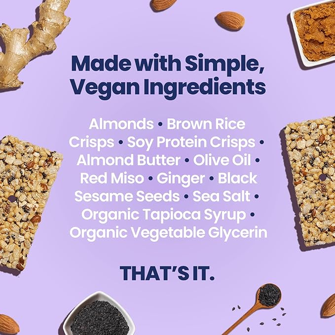 Afar Savory Protein Bars – Low Sugar, High Protein – Healthy Snacks for Adults – Meal Replacement Bar – Rice Crispy Texture – Vegan, Gluten Free (8 Bars, Japanese Miso)