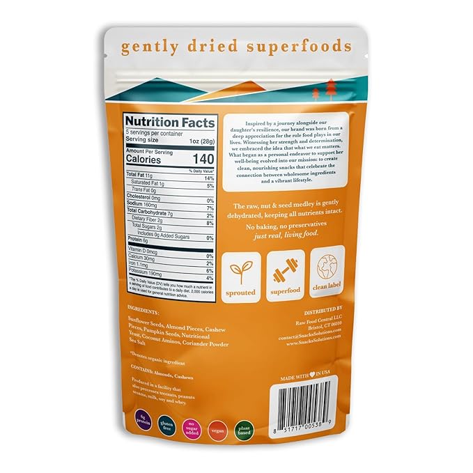 Snacks Solutions Nut and Seed Medley (5 oz -Pack of 6, Cheese) Gluten Free, Natural and Perfectly Seasoned, Sunflower Seeds, Pumpkin seeds, Cashews and Almonds